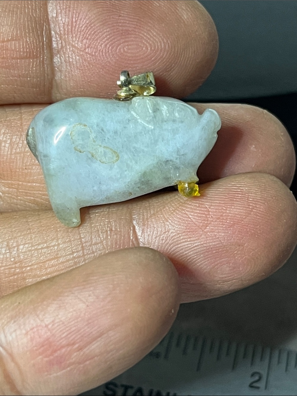 Carved White Jade Pig Pendant Necklace with Gold Accent